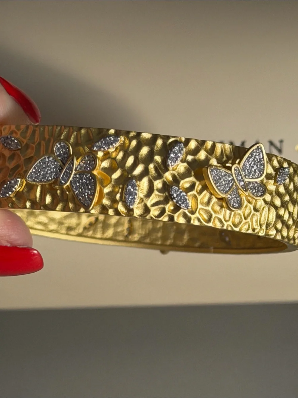 Frida Rothman Matte Gold over 925 Butterfly Bangle Bracelet with Crystal Accent